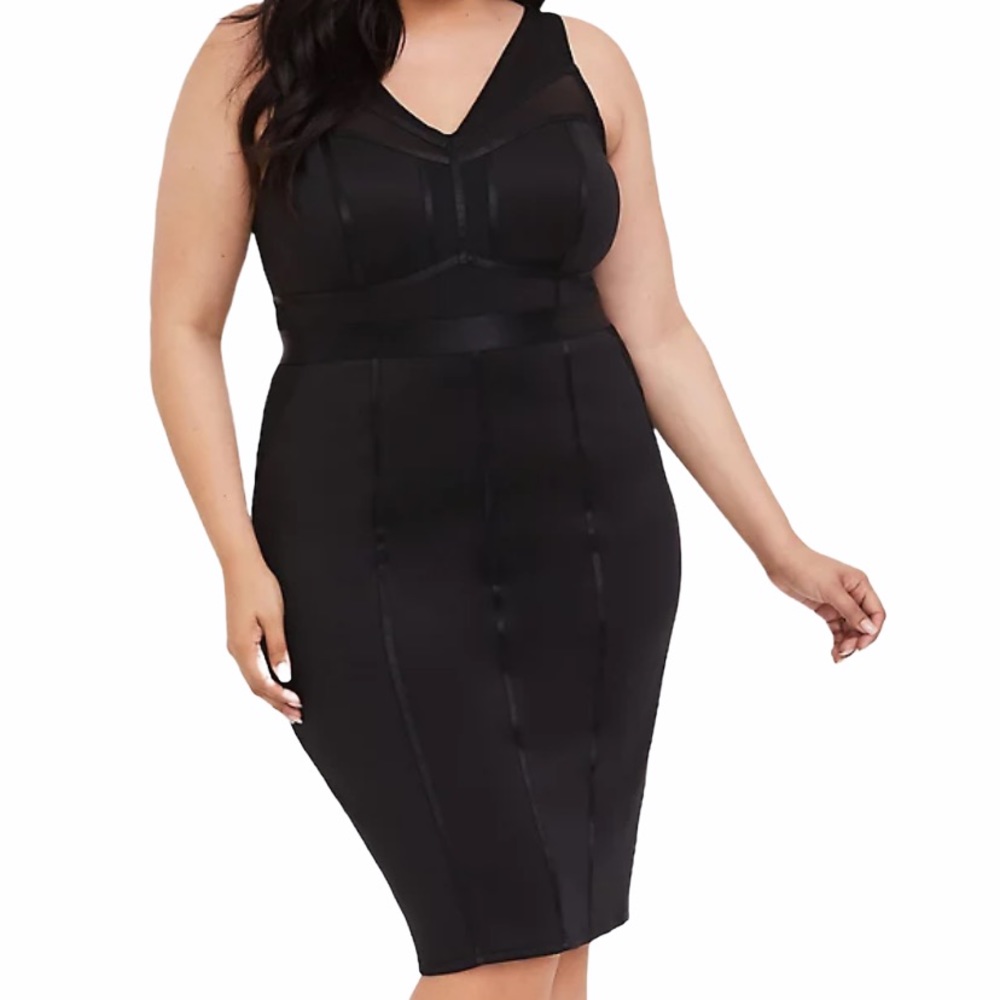 ❌SOLD❌TORRID BLACK SCUBA KNIT & MESH BODYCON DRESS - Picture 1 of 14